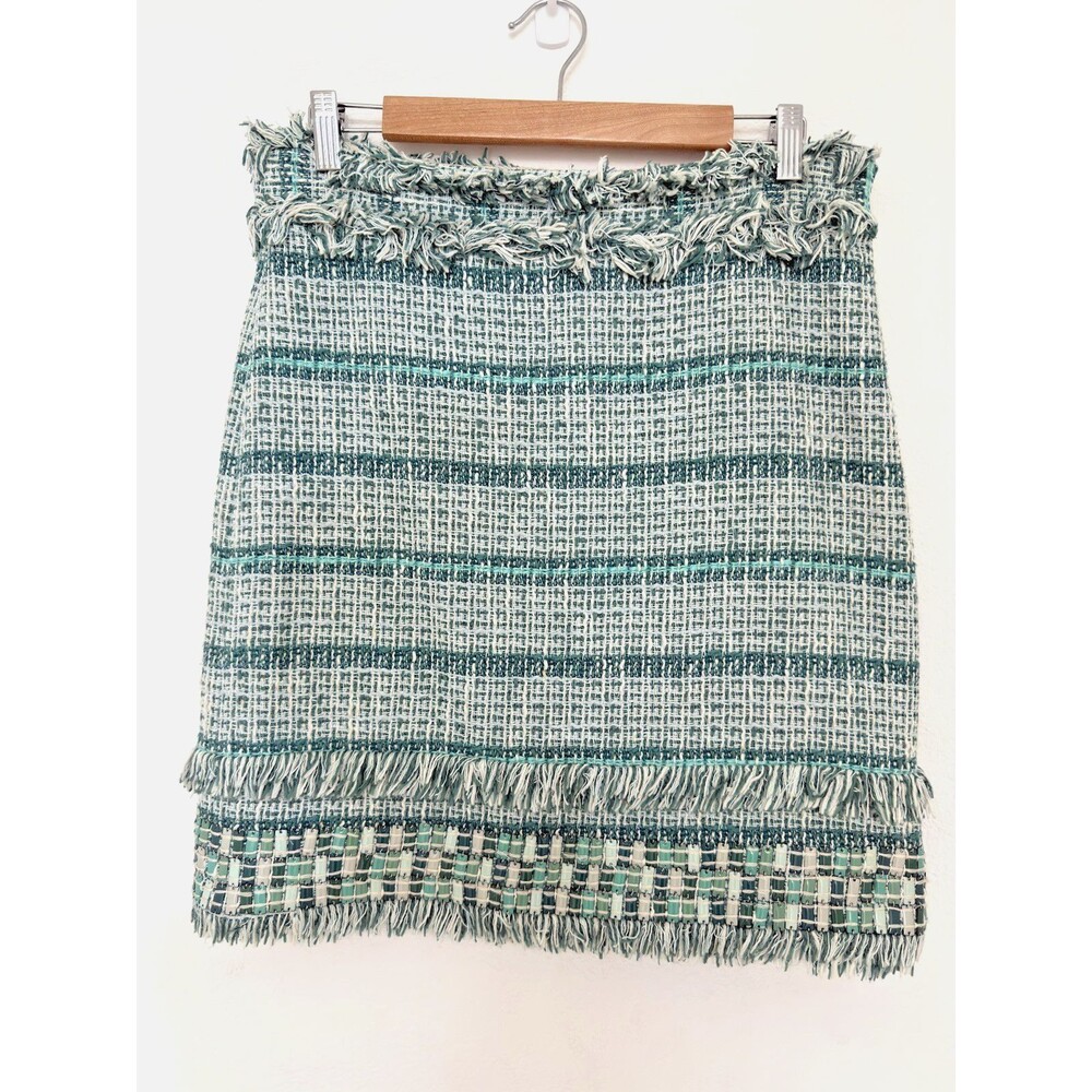 Tory Burch Nora Blue Tweed Beaded Fringe Skirt Size 6 Spring 2012 Runway Archive